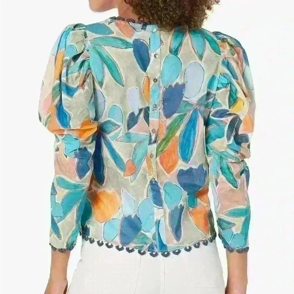 NWT NIC + ZOE Citrus Grove Puff Sleeve Top. - Picture 2 of 10